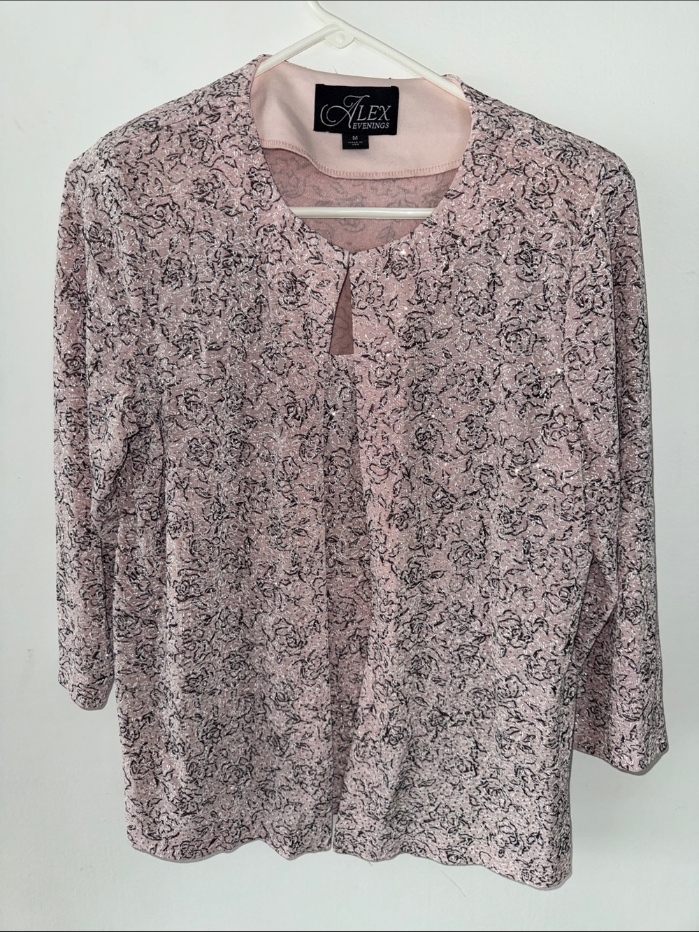 Alex Evenings Pink Floral Glitter 2 Piece Jacket and Tank Set Size M 83211613